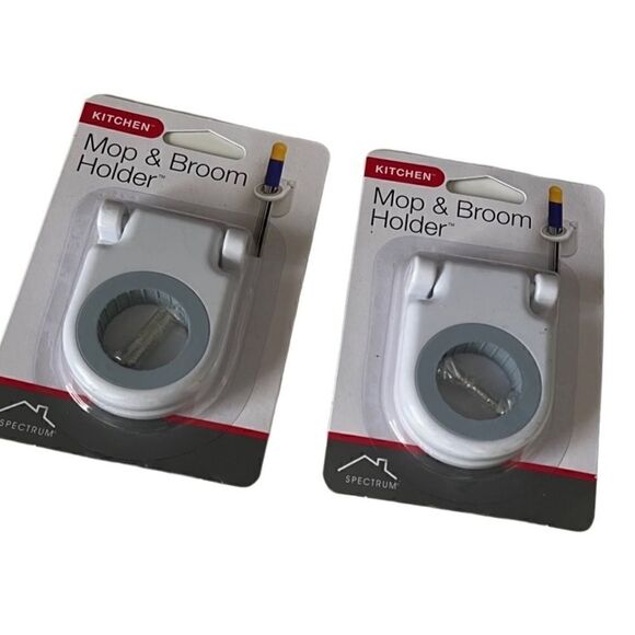 Spectrum Mop and Broom Holder Whit Set of 2 New in Packaging - Picture 1 of 6